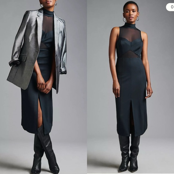 Maeve X Anthropologie Sheer Cutout Mesh Midi Dress Black Evening Event Party - Picture 3 of 12